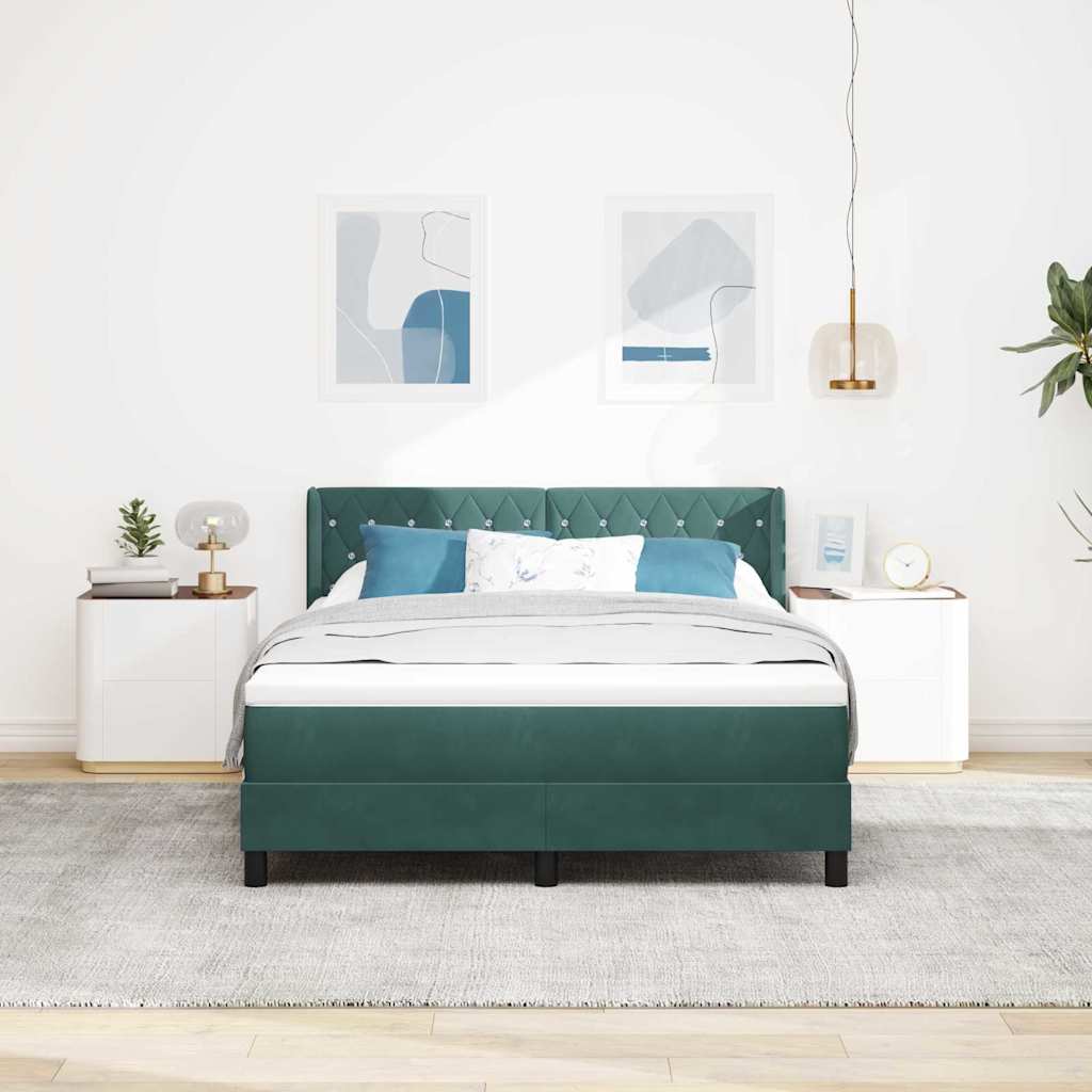 Letto a molle con materasso Verde Scuro 200 x 140 cm Velluto