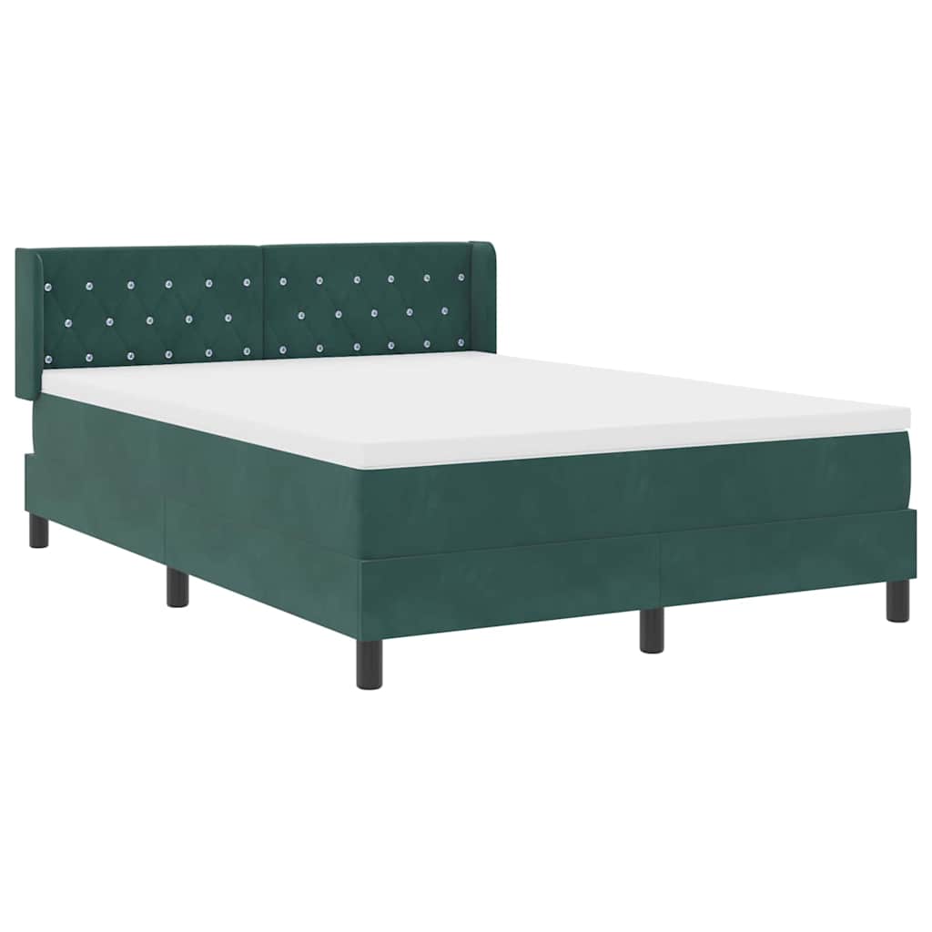 Letto a molle con materasso Verde Scuro 200 x 140 cm Velluto