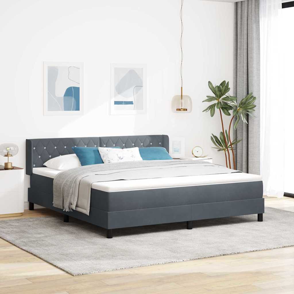 Letto a molle con materasso Grigio scuro 200 x 180 cm Velluto