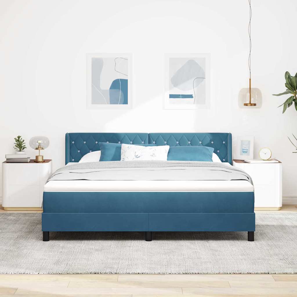 Letto a molle con materasso Blu Scuro 200 x 180 cm Velluto