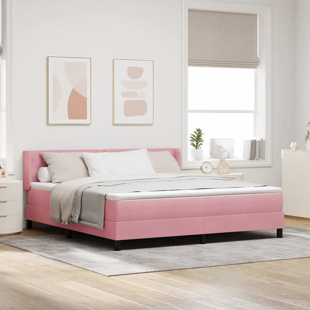 Letto a molle con materasso Rosa 200 x 180 cm Velluto