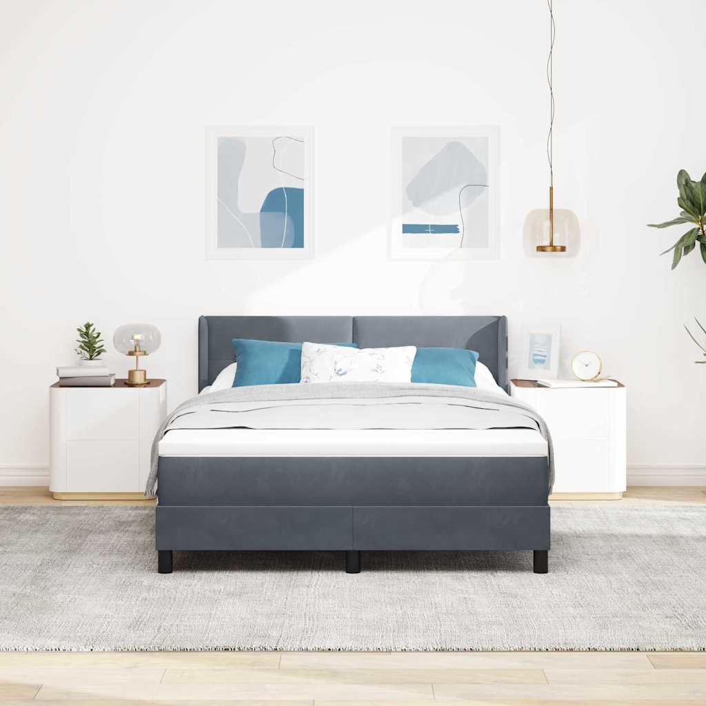 Letto a molle con materasso Grigio scuro 200 x 140 cm Velluto