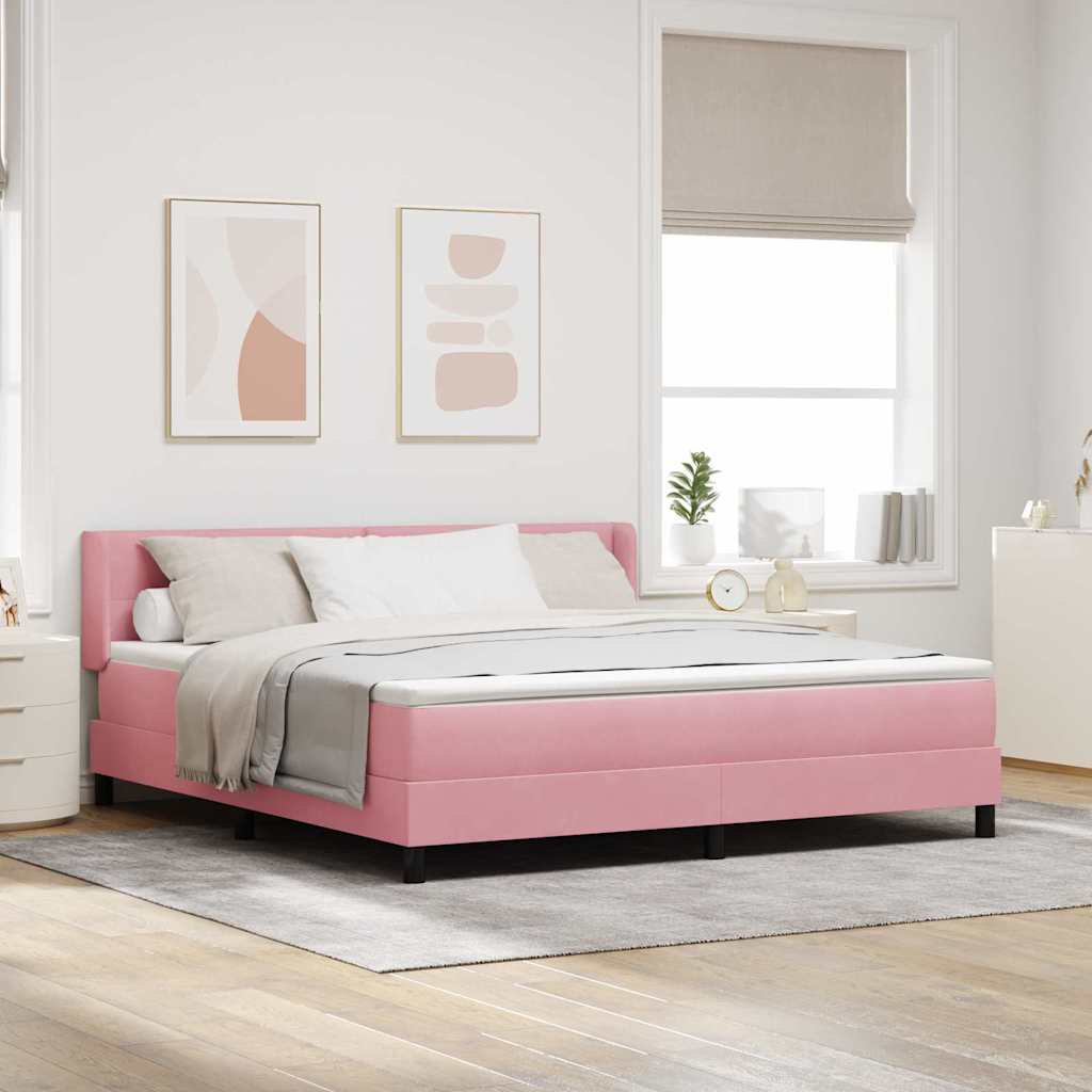 Letto a molle con materasso Rosa 200 x 180 cm Velluto