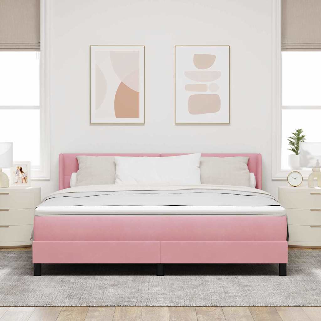 Letto a molle con materasso Rosa 200 x 180 cm Velluto