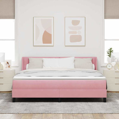 Letto a molle con materasso Rosa 200 x 180 cm Velluto