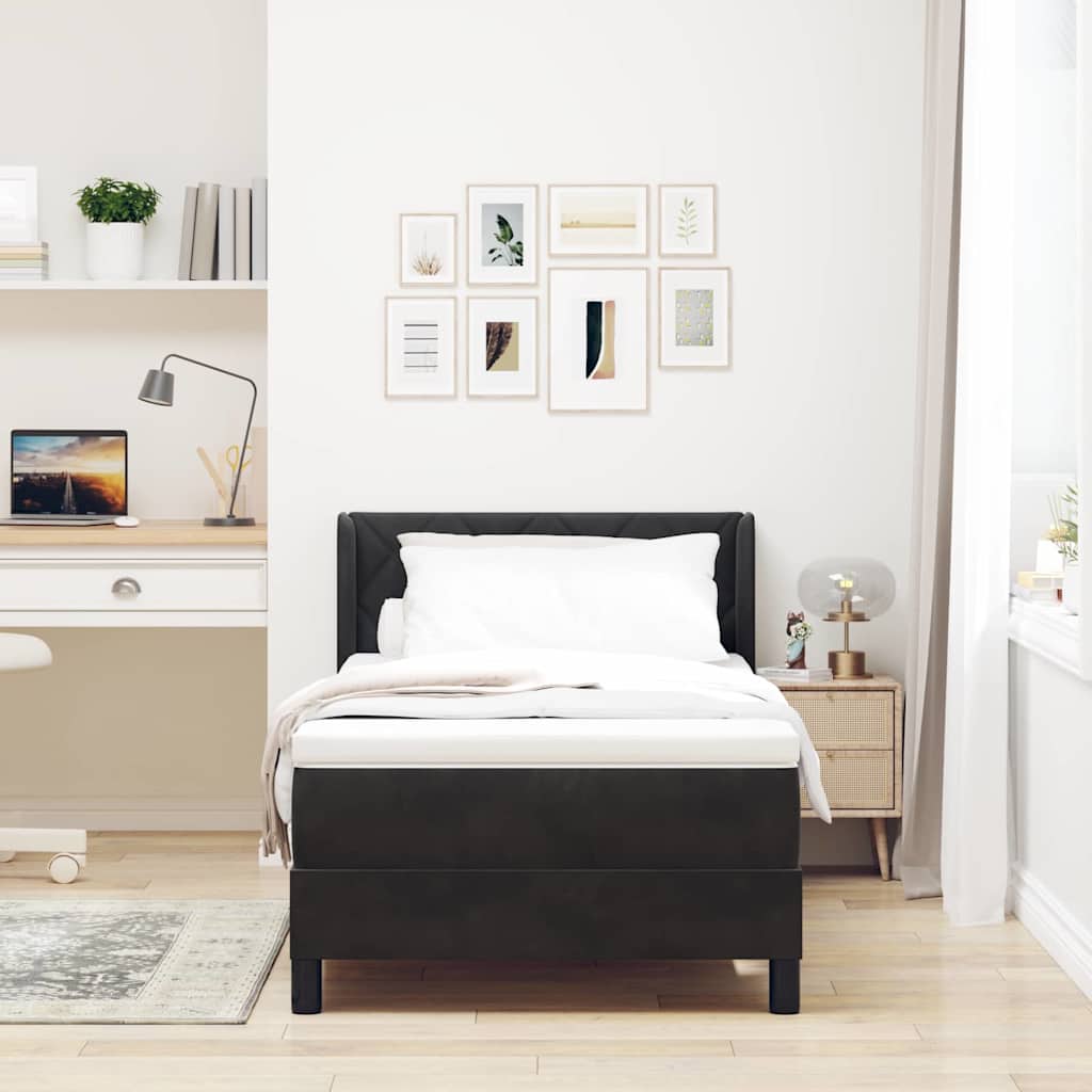 Letto a molle con materasso Nero 200 x 90 cm Poliestere