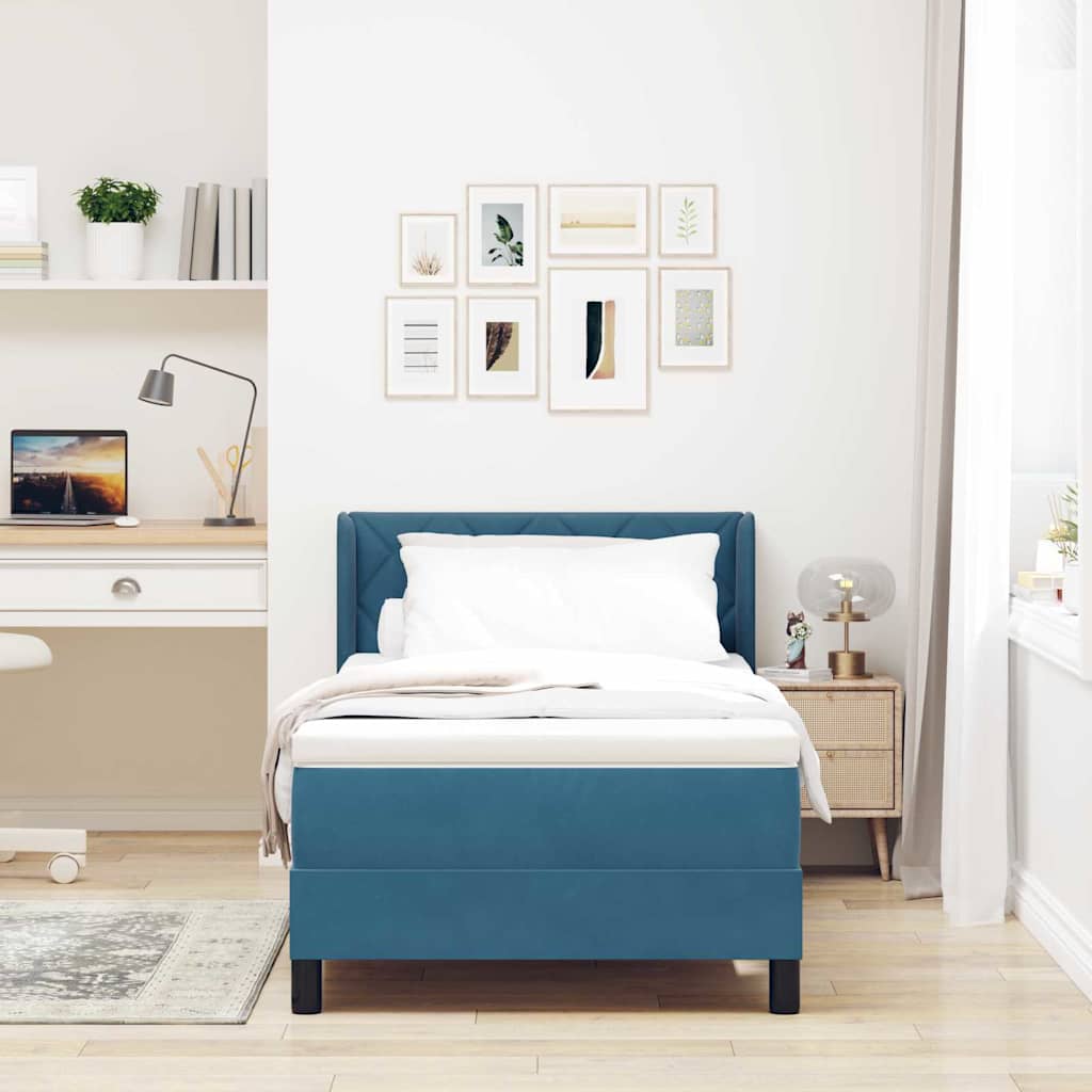 Letto a molle con materasso Blu Scuro 200 x 90 cm Poliestere