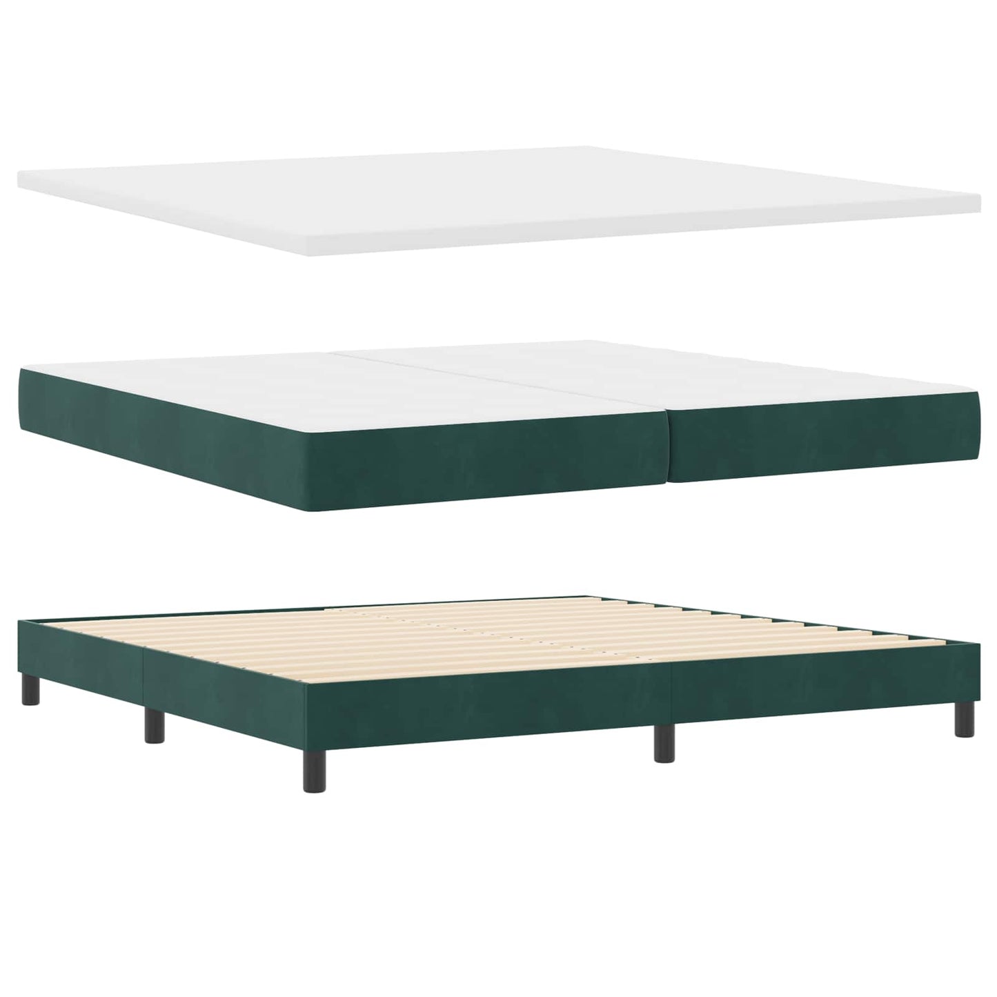 Letto a molle con materasso Verde Scuro 200 x 200 cm Poliestere