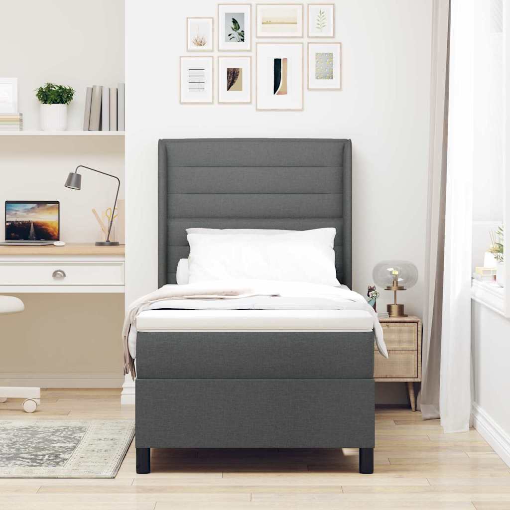 Letto a molle con materasso Grigio scuro 190 x 90 cm Tessuto