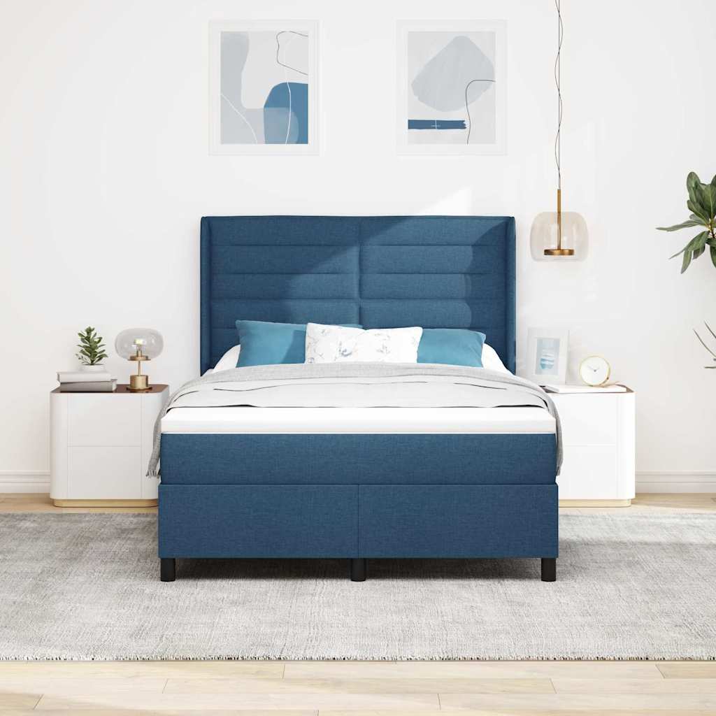 Letto a molle con materasso Blu 190 x 140 cm Tessuto