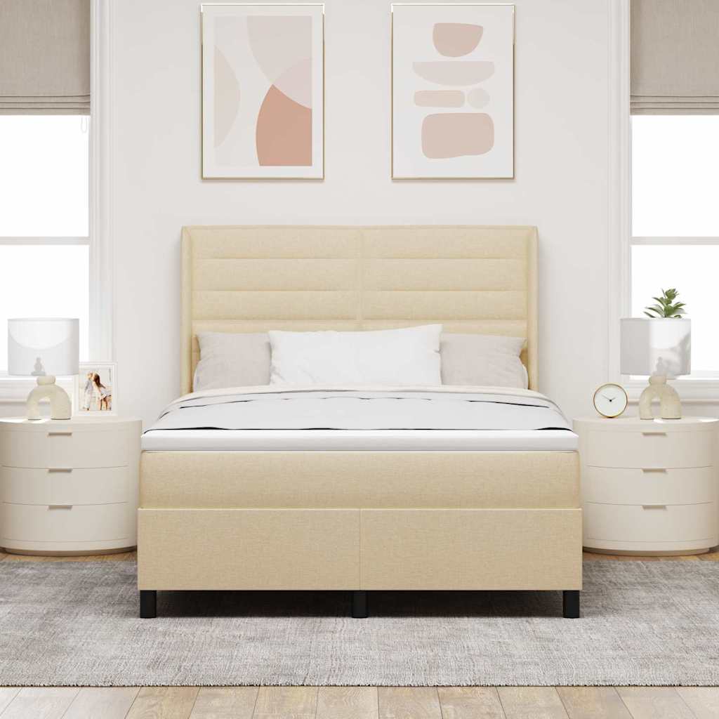 Letto a molle con materasso Crema 200 x 140 cm Tessuto