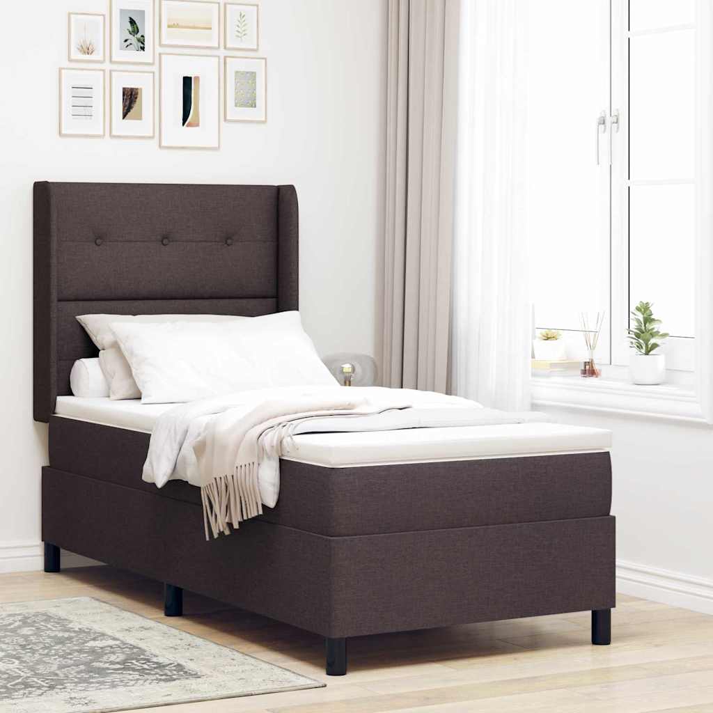Letto a molle con materasso Marrone Scuro 190 x 90 cm Tessuto