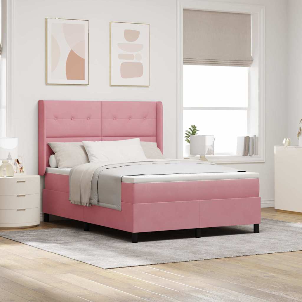 Letto a molle con materasso Rosa 140 x 190 cm Velluto