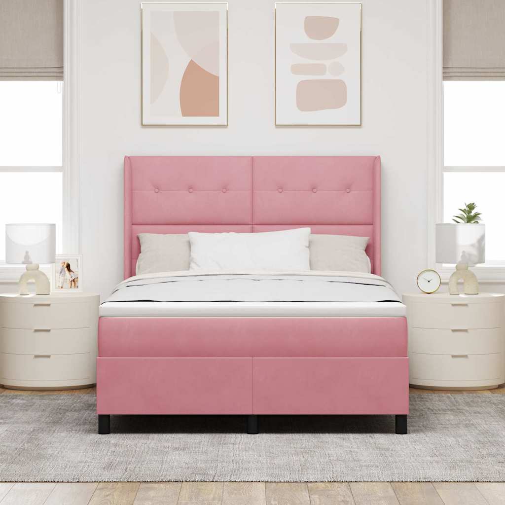 Letto a molle con materasso Rosa 140 x 190 cm Velluto