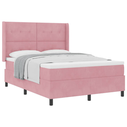 Letto a molle con materasso Rosa 140 x 190 cm Velluto
