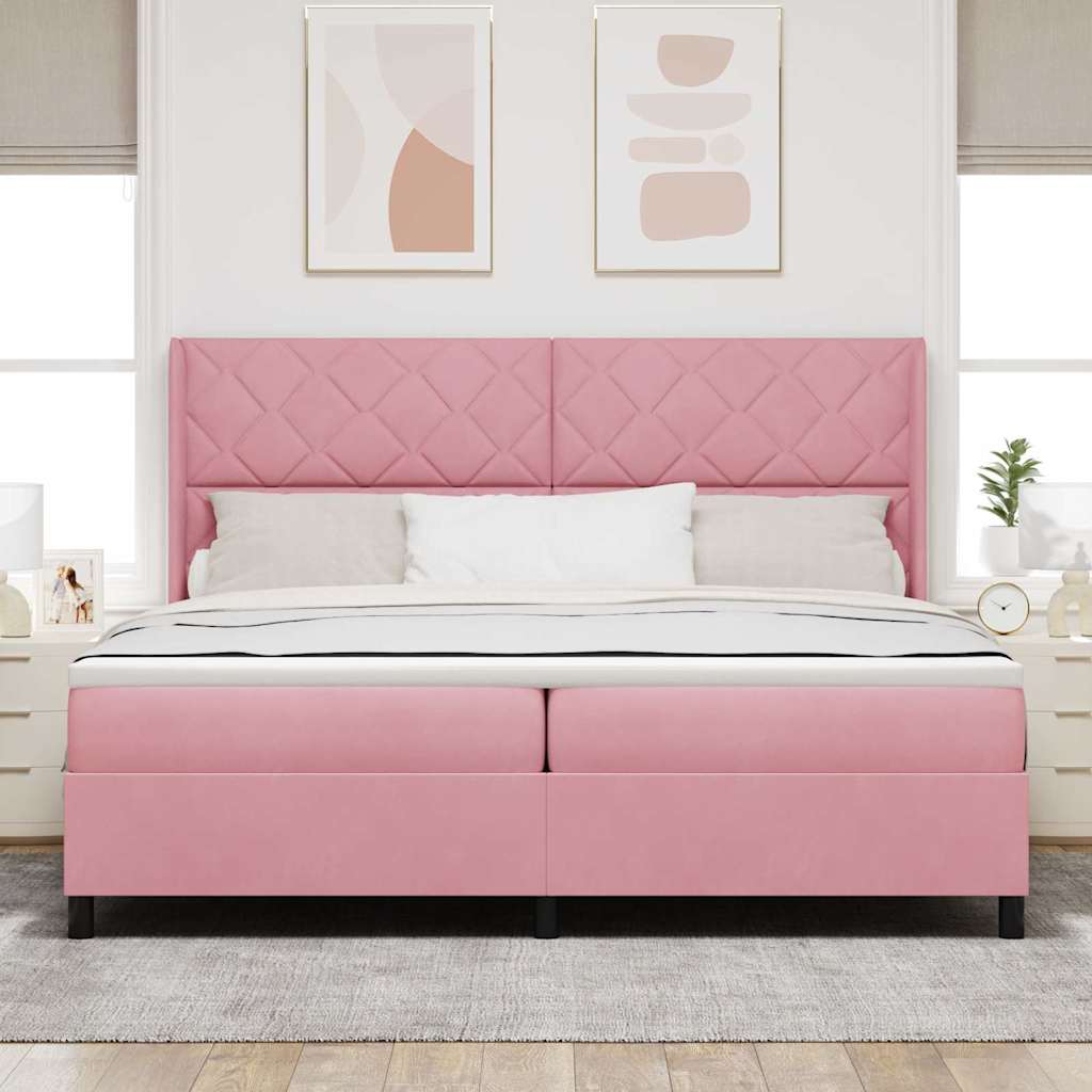 Letto a molle con materasso Rosa 200 x 200 cm Velluto