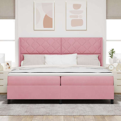 Letto a molle con materasso Rosa 200 x 200 cm Velluto