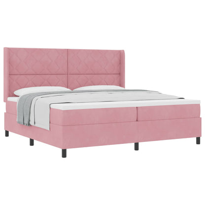 Letto a molle con materasso Rosa 200 x 200 cm Velluto