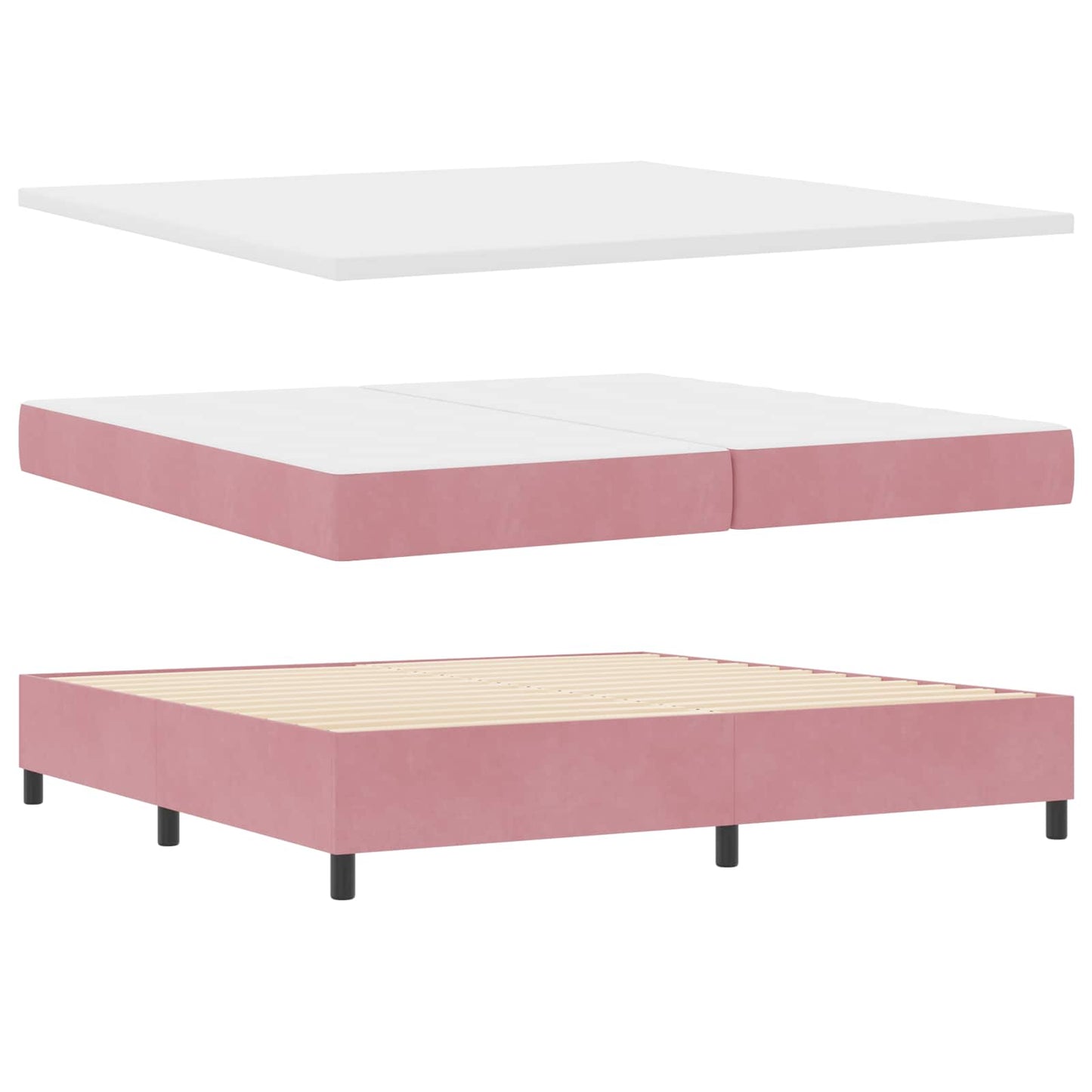 Letto a molle con materasso Rosa 200 x 200 cm Velluto