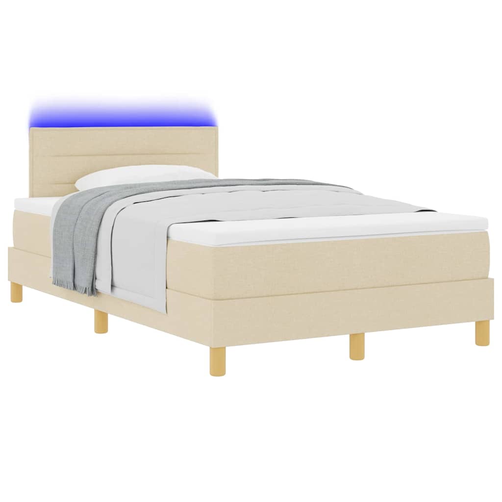 Letto a Sorgente LED con materasso Crema 120 x 190 cm Tessuto