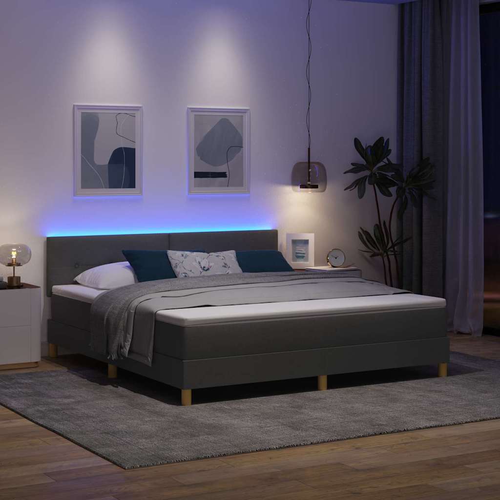 Letto a Sorgente LED con led Grigio scuro 180 x 200 cm Tessuto