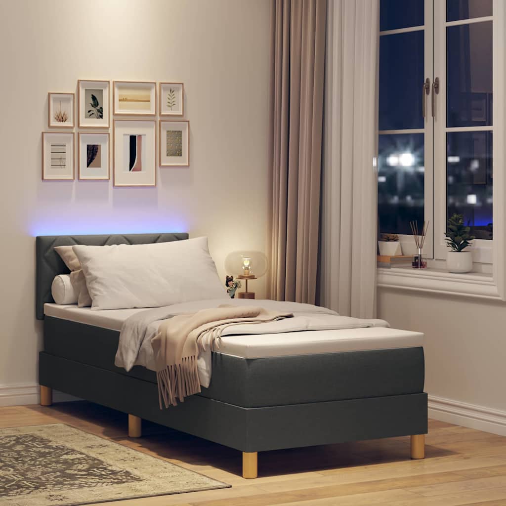 Letto a Sorgente LED con led Grigio scuro 80 x 200 cm Tessuto