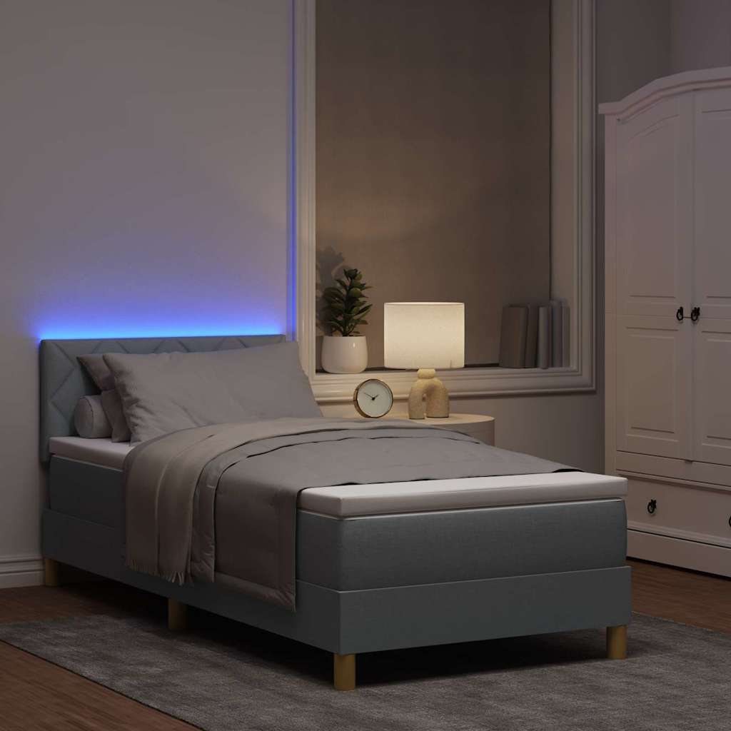 Letto a Sorgente LED con led Grigio chiaro 90 x 190 cm Tessuto