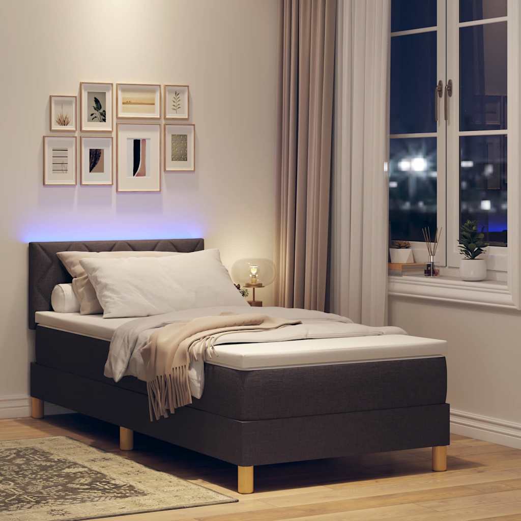 Letto a Sorgente LED con led Marrone Scuro 90 x 190 cm Tessuto