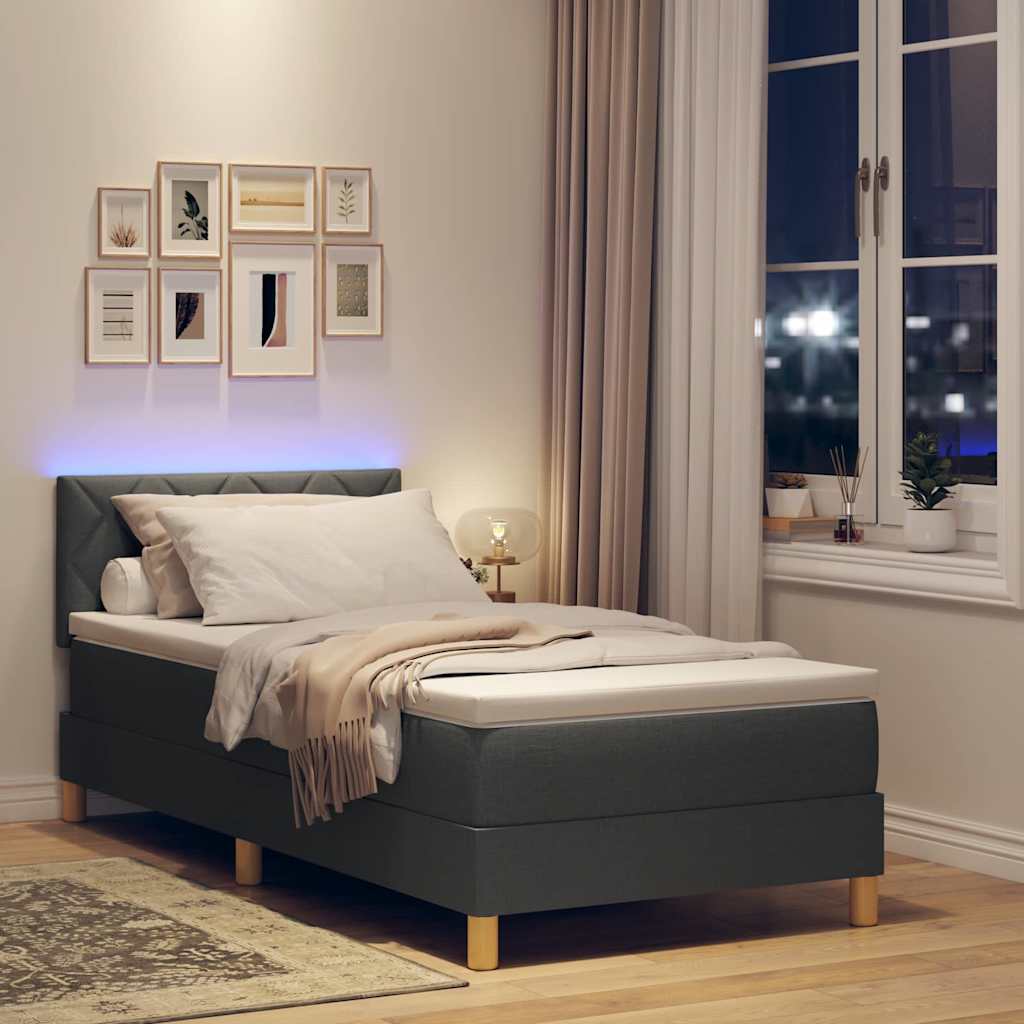 Letto a Sorgente LED con led Grigio scuro 100 x 200 cm Tessuto