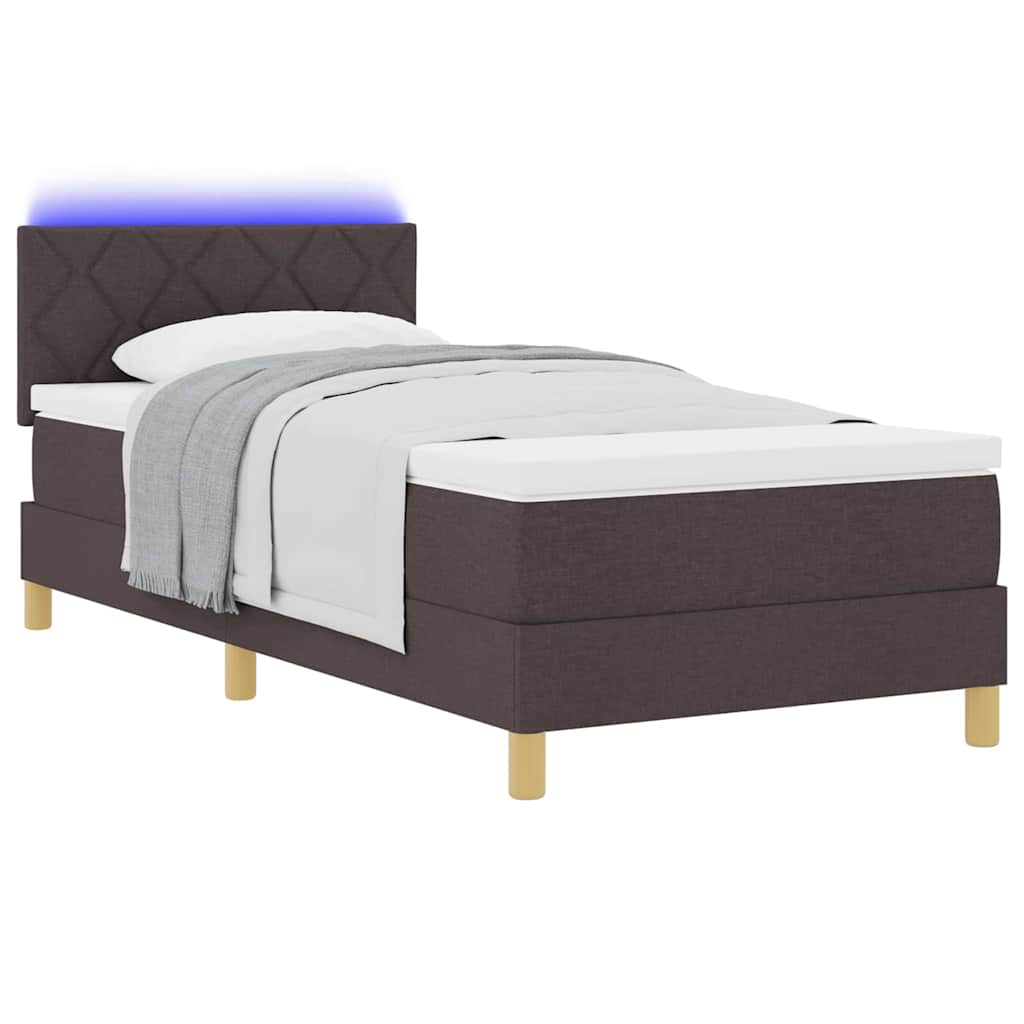 Letto a Sorgente LED con led Marrone Scuro 100 x 200 cm Tessuto