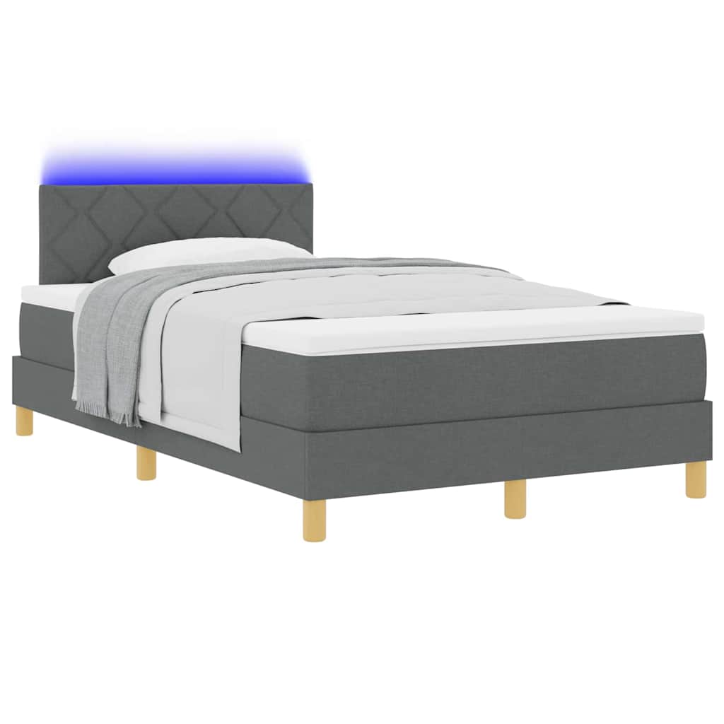 Letto a Sorgente LED con led Grigio scuro 120 x 190 cm Tessuto