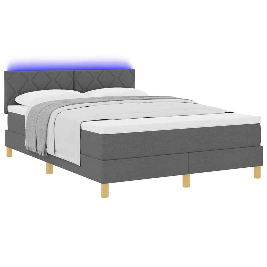 Letto a Sorgente LED con led Grigio scuro 140 x 200 cm Tessuto