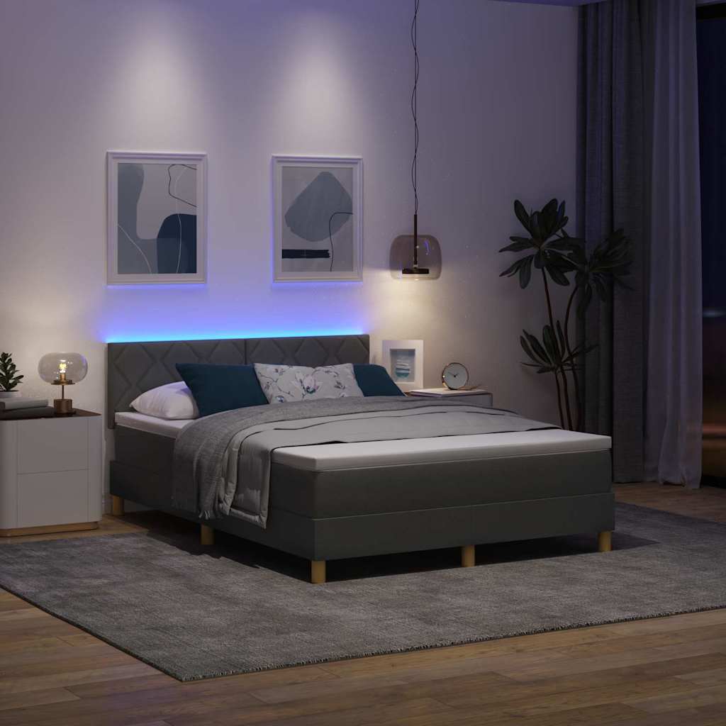 Letto a Sorgente LED con led Grigio scuro 160 x 200 cm Tessuto