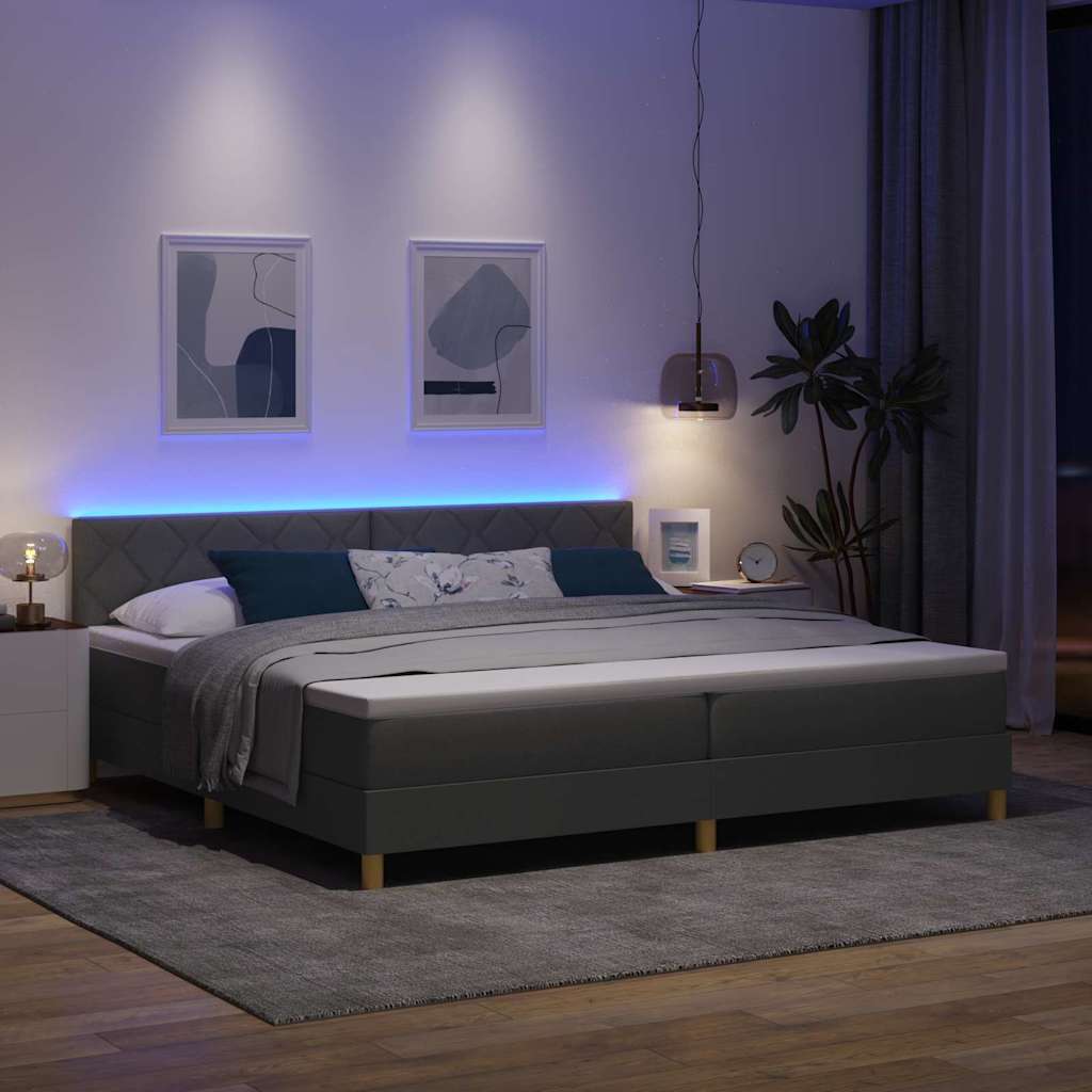 Letto a Sorgente LED con led Grigio scuro 200 x 200 cm Tessuto
