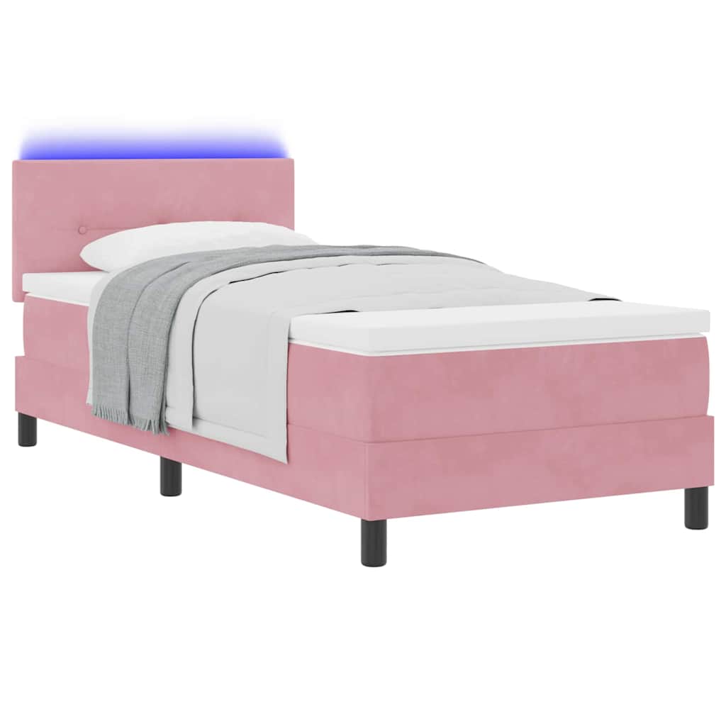 Letto a Sorgente LED con materasso Rosa 80 x 200 cm Velluto