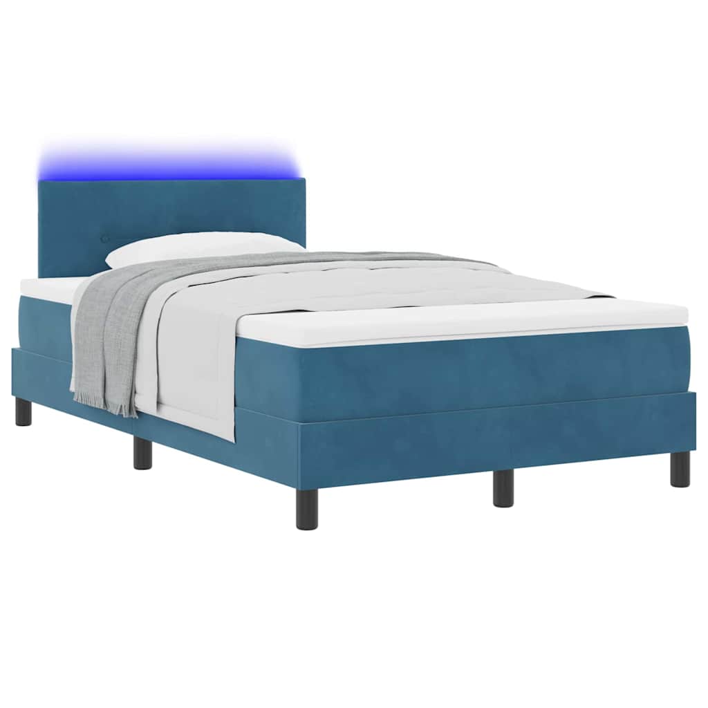 Letto a Sorgente LED con materasso Blu 120 x 190 cm Velluto