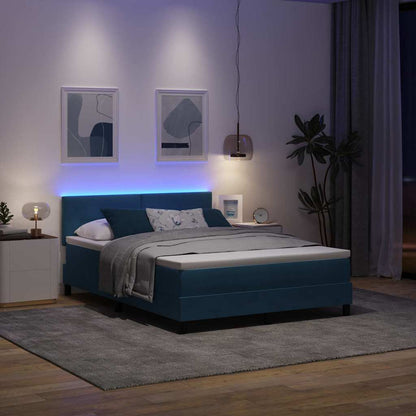 Letto a Sorgente LED con led Blu Scuro 140 x 190 cm Velluto