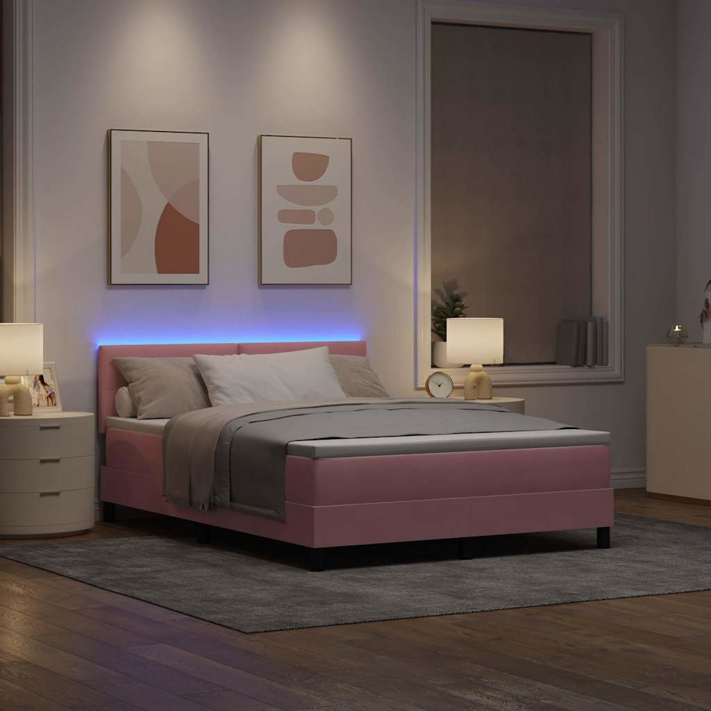 Letto a Sorgente LED con materasso Rosa 140 x 200 cm Velluto