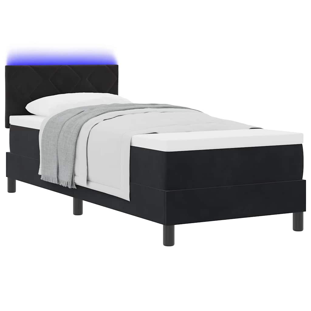 Letto a Sorgente LED con materasso Nero 80 x 200 cm Velluto