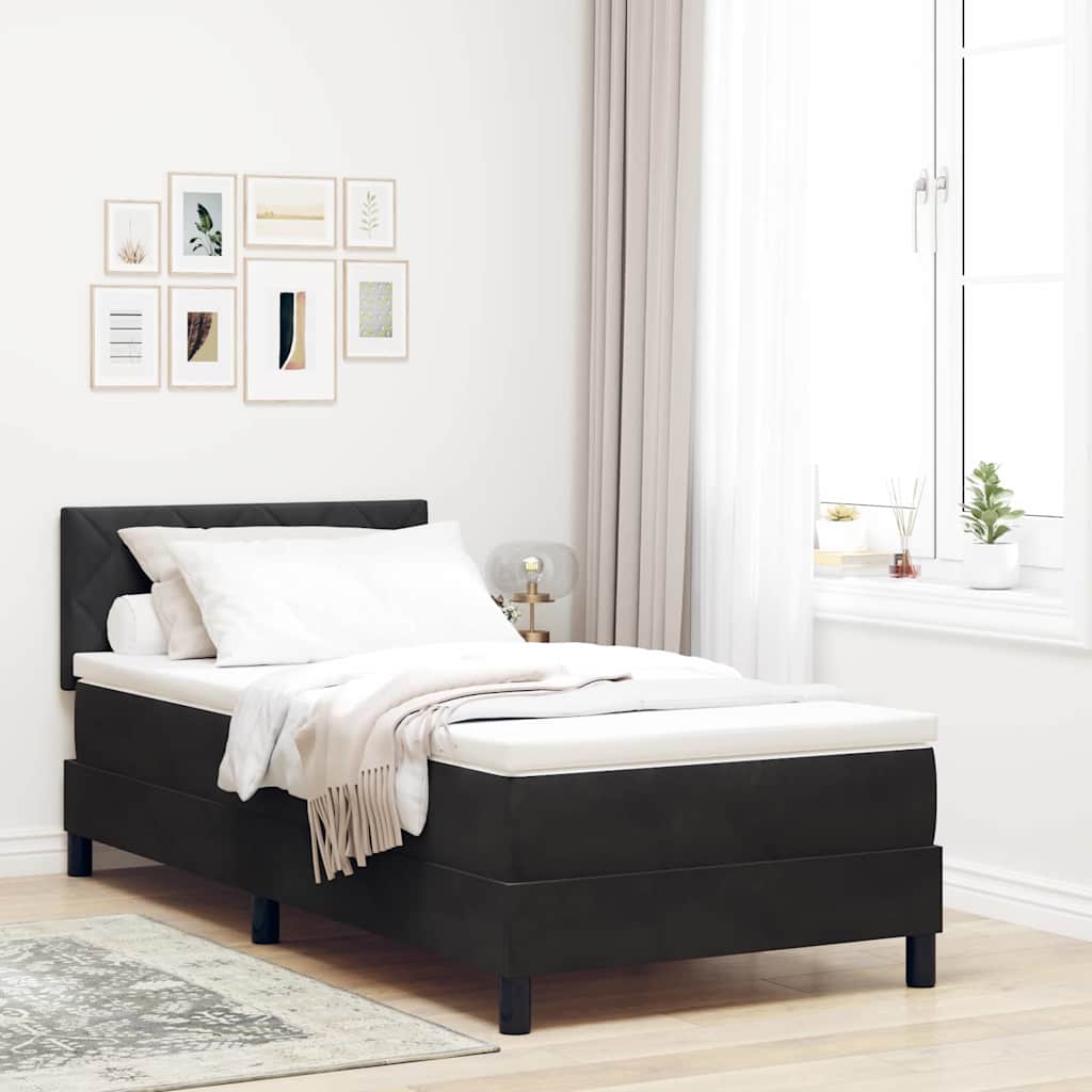 Letto a Sorgente LED con materasso Nero 90 x 190 cm Velluto