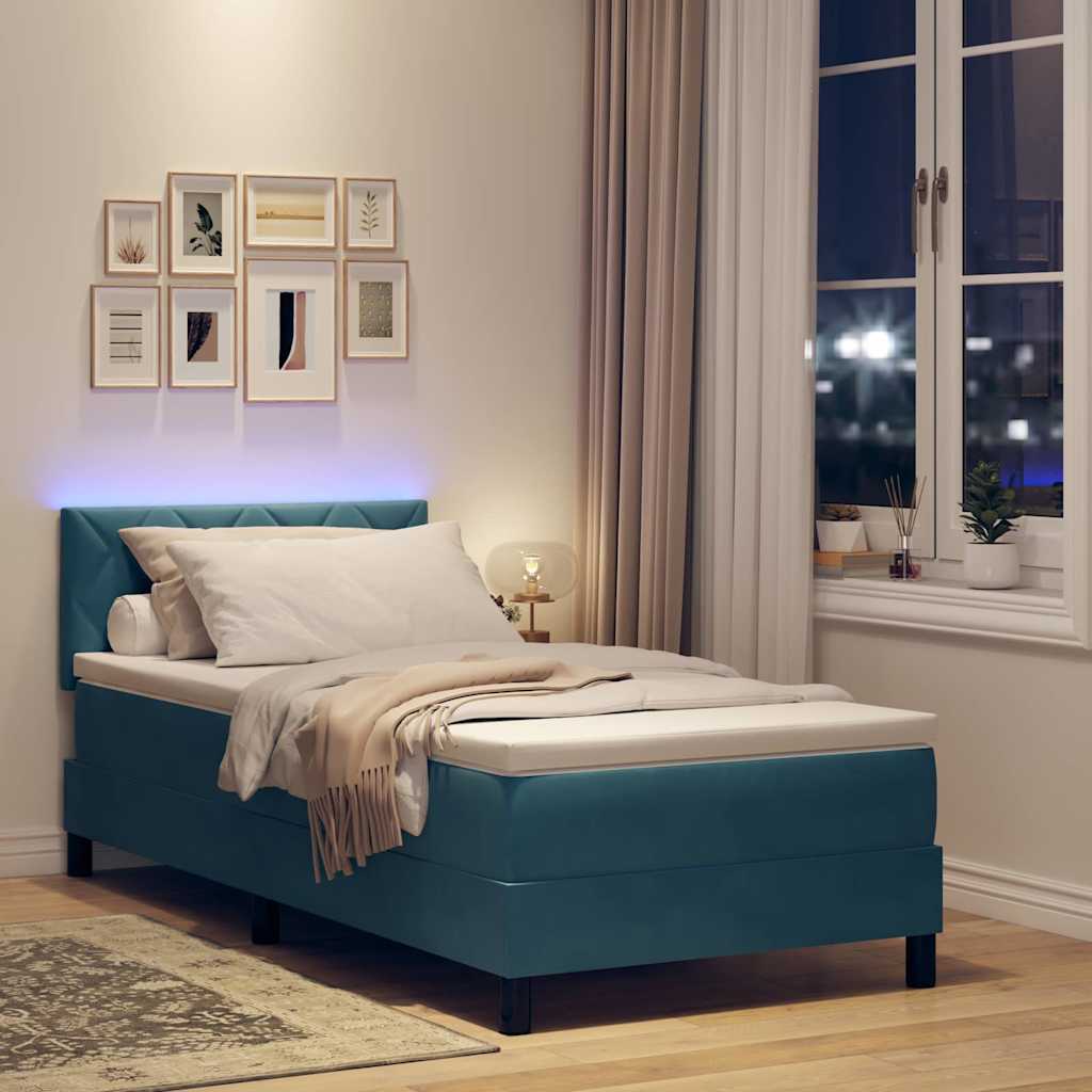 Letto a Sorgente LED con led Blu Scuro 90 x 190 cm Velluto