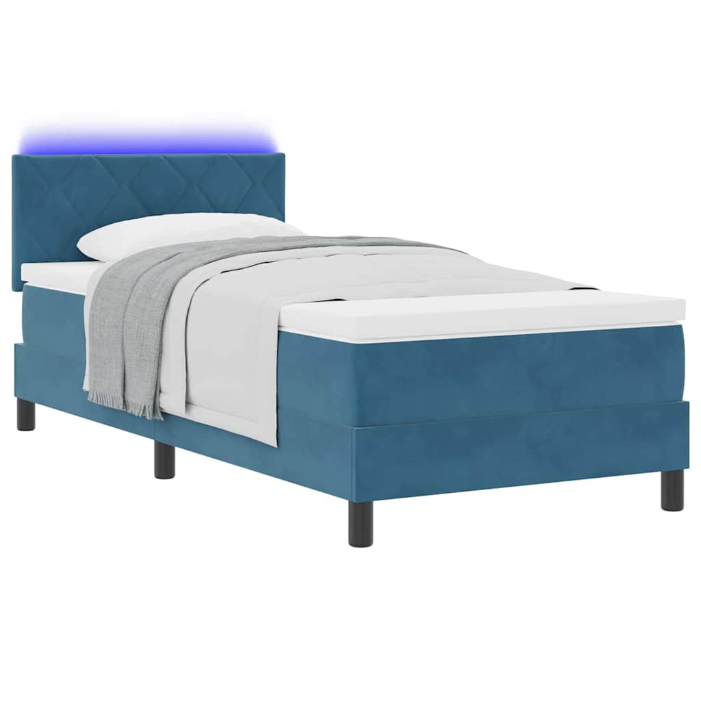 Letto a Sorgente LED con led Blu Scuro 90 x 190 cm Velluto