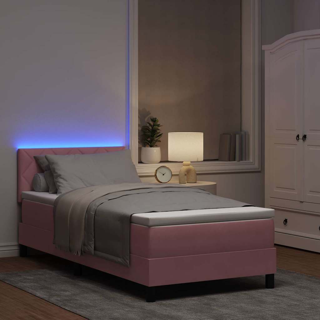 Letto a Sorgente LED con materasso Rosa 90 x 190 cm Velluto