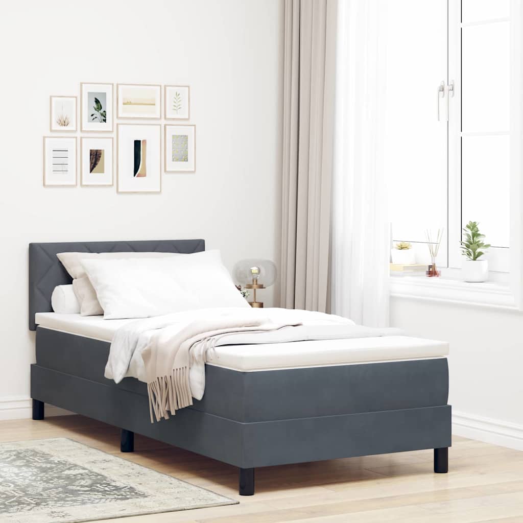 Letto a Sorgente LED con led Grigio scuro 90 x 200 cm Velluto
