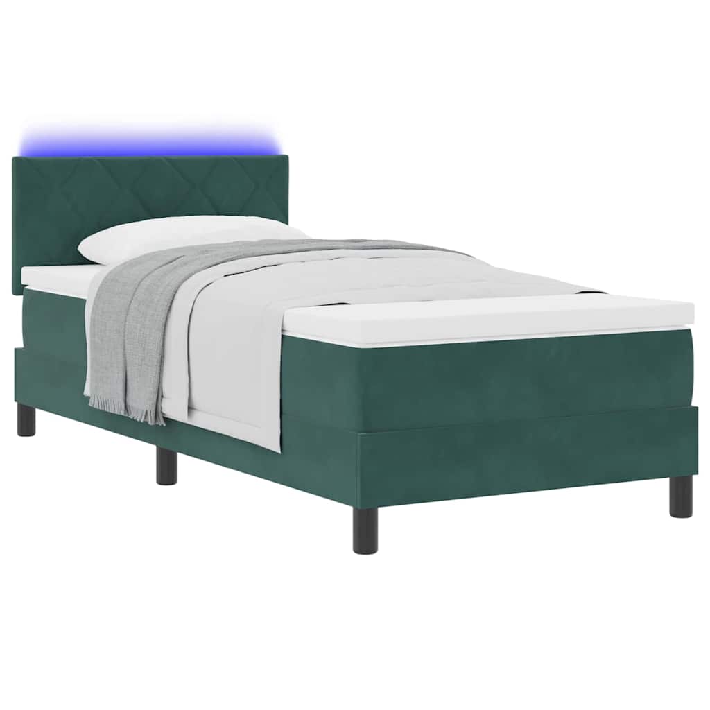 Letto a Sorgente LED con led Verde Scuro 90 x 200 cm Velluto