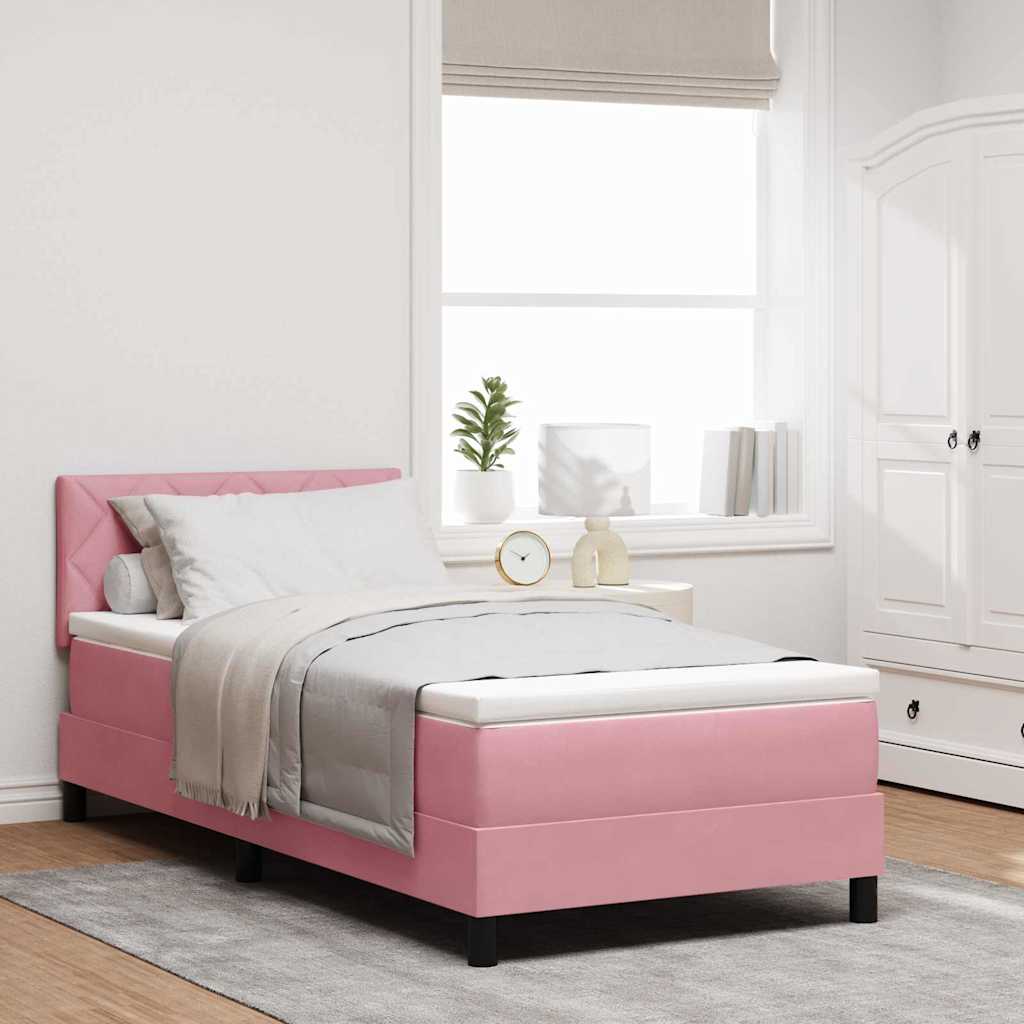 Letto a Sorgente LED con materasso Rosa 90 x 200 cm Velluto