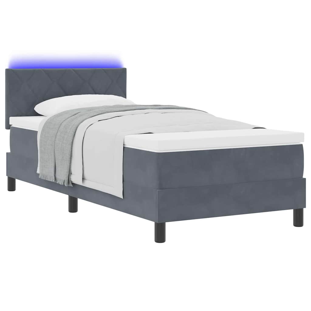 Letto a Sorgente LED con led Grigio scuro 100 x 200 cm Velluto