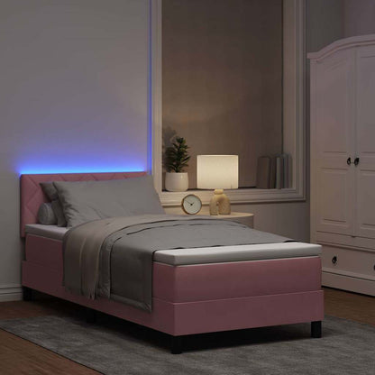 Letto a Sorgente LED con materasso Rosa 100 x 200 cm Velluto