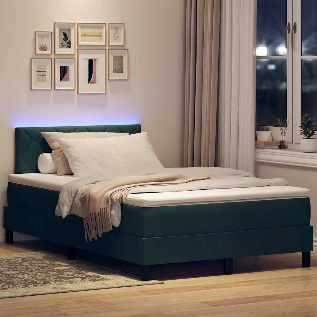 Letto a Sorgente LED con led Verde Scuro 120 x 190 cm Velluto
