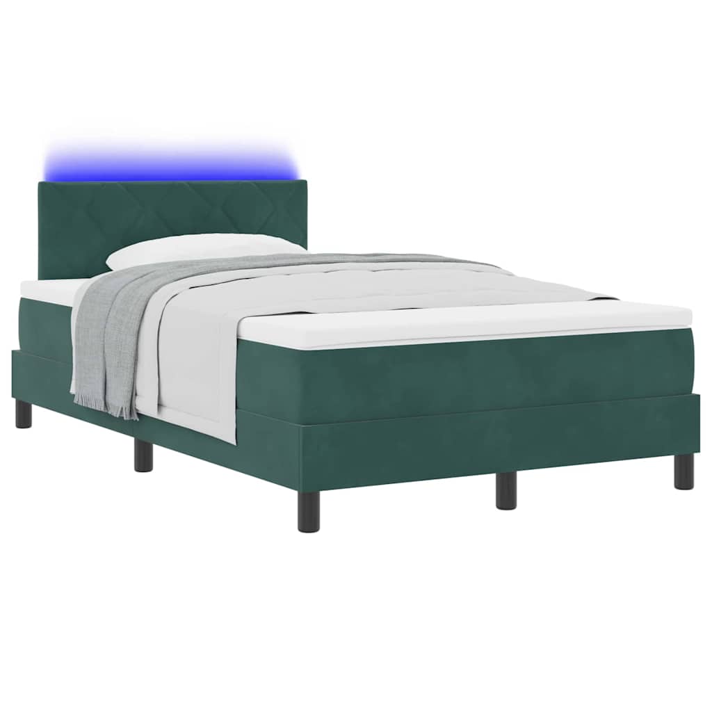 Letto a Sorgente LED con led Verde Scuro 120 x 190 cm Velluto